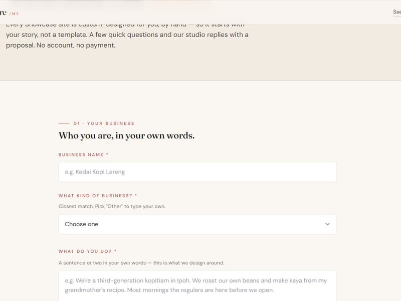 A short project brief form