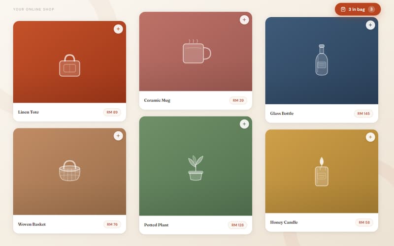 A full online shop with product listings
